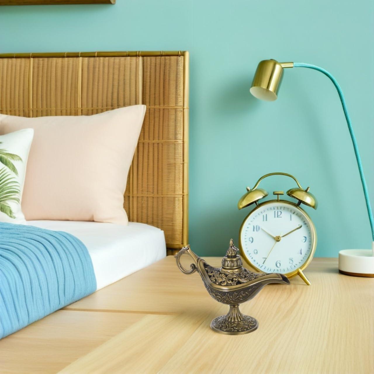 Quemador de Incienso Healifty Lámpara de Deseos de Metal Bronce