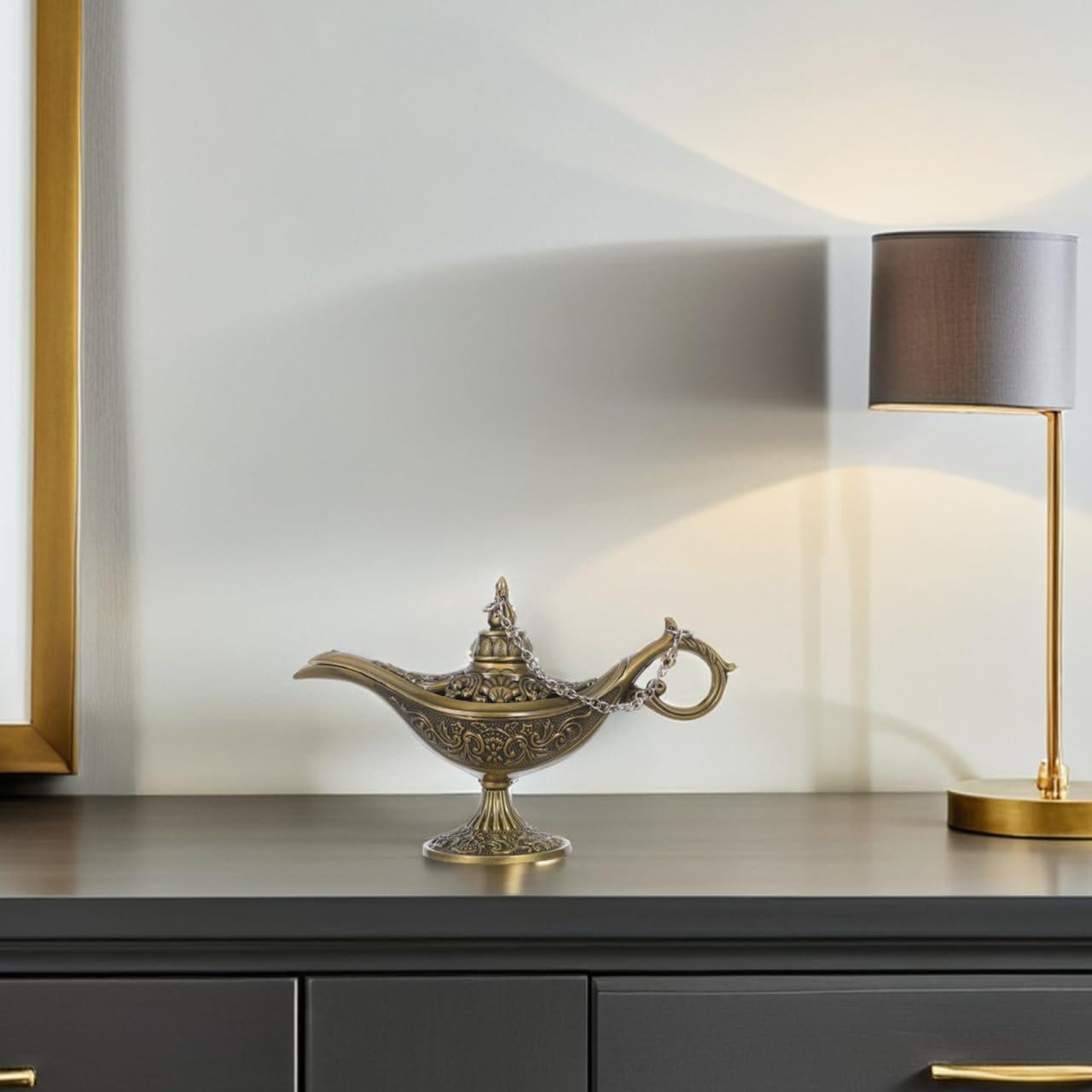 Quemador de Incienso Healifty Lámpara de Deseos de Metal Bronce