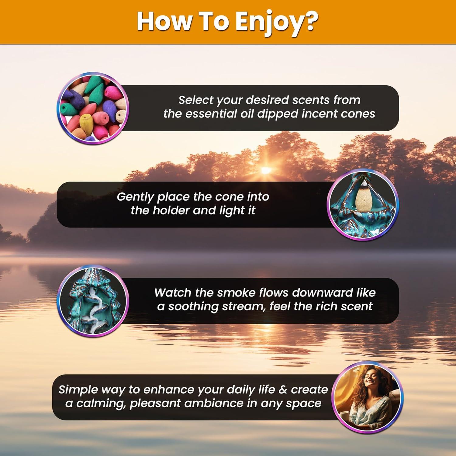 Soporte de Incienso de Retroceso CasaFoyer con 120 Conos