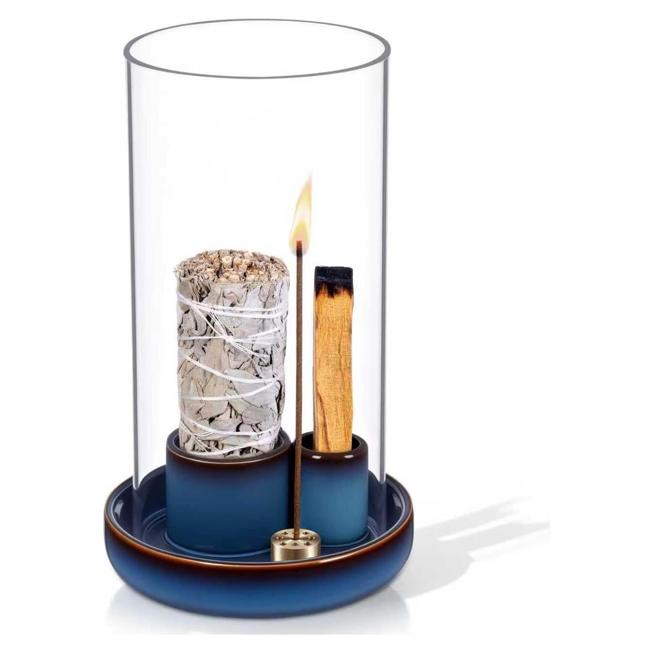 Soporte de Incienso 4 en 1 Ocean Ice, Vidrio y Cerámica, Azul