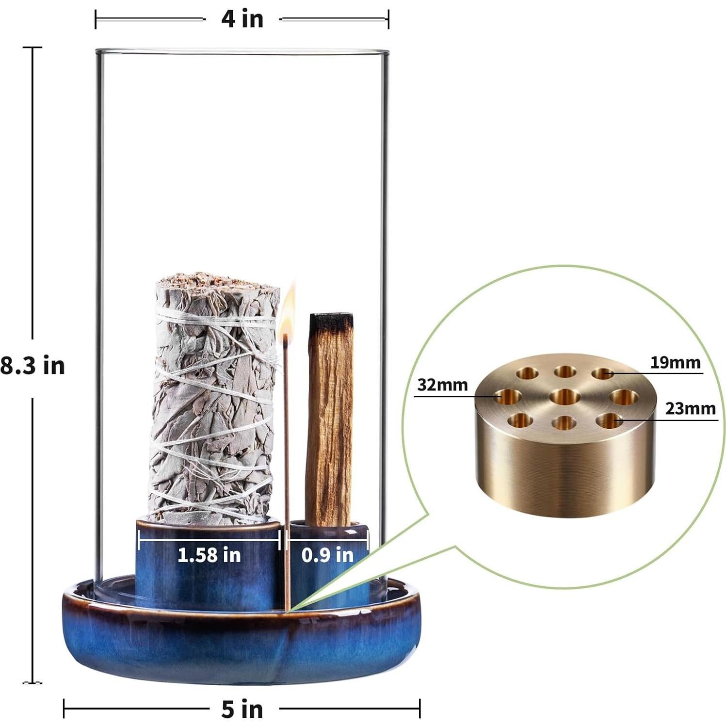 Soporte de Incienso 4 en 1 Ocean Ice, Vidrio y Cerámica, Azul