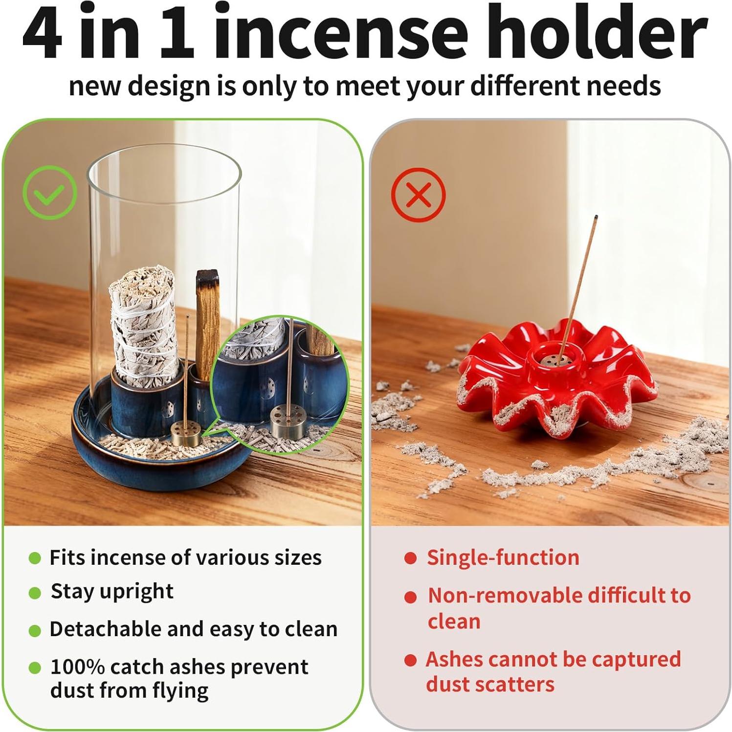 Soporte de Incienso 4 en 1 Ocean Ice, Vidrio y Cerámica, Azul