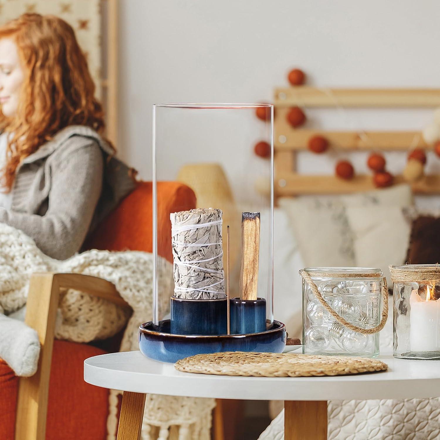 Soporte de Incienso 4 en 1 Ocean Ice, Vidrio y Cerámica, Azul