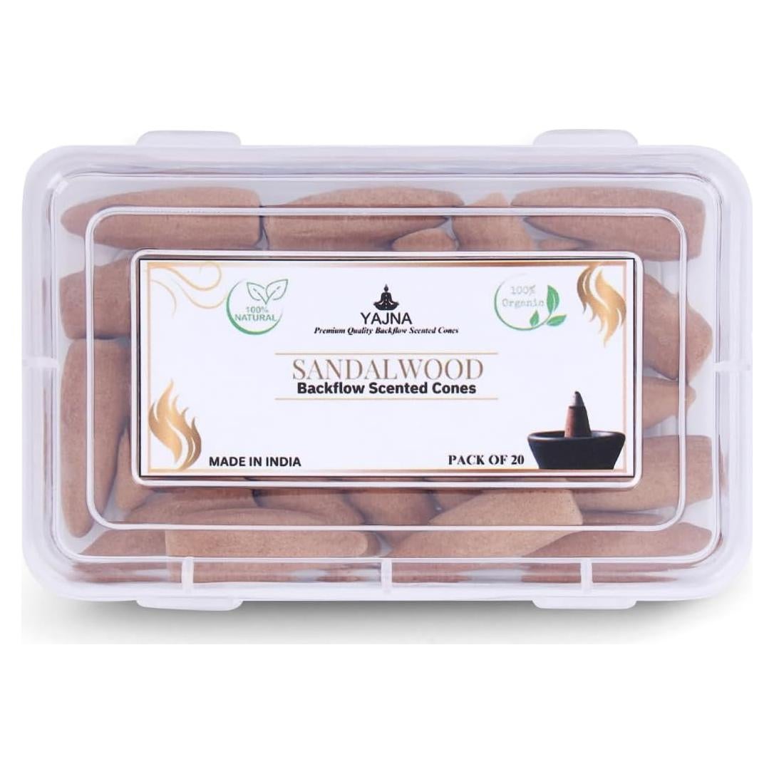Conos de Incienso de Sándalo Yajna - 20 Unidades Hechos a Mano