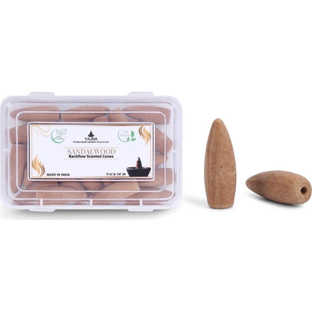 Conos de Incienso de Sándalo Yajna - 20 Unidades Hechos a Mano