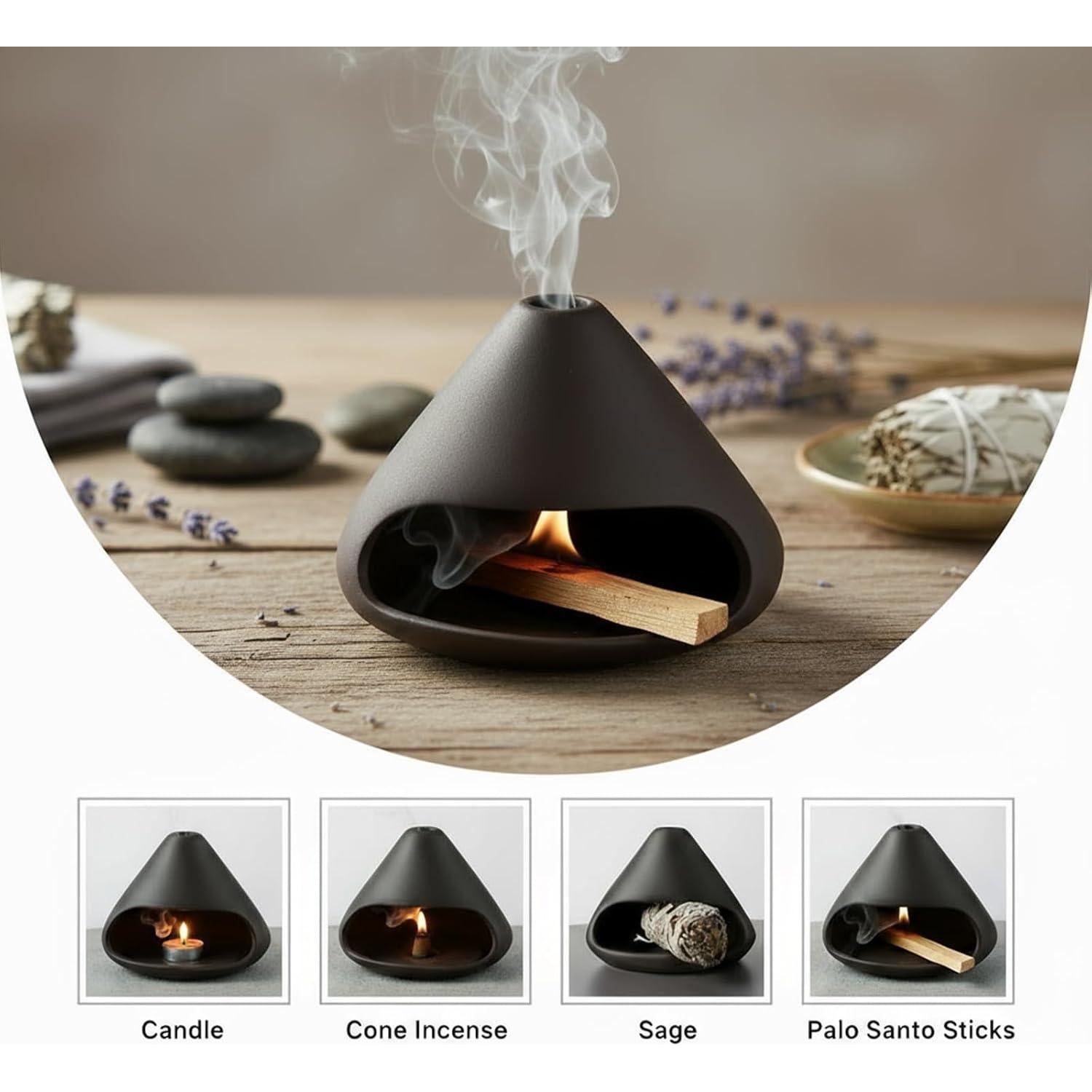 Soporte de Palo Santo DIDIBIRD Mini Chimenea Cerámica Negro