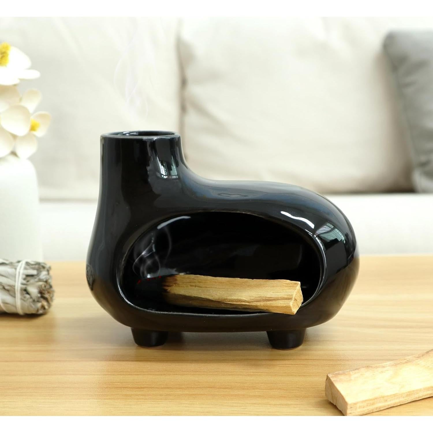 Soporte Cerámico para Palo Santo MEADAY Negro 14x10 cm