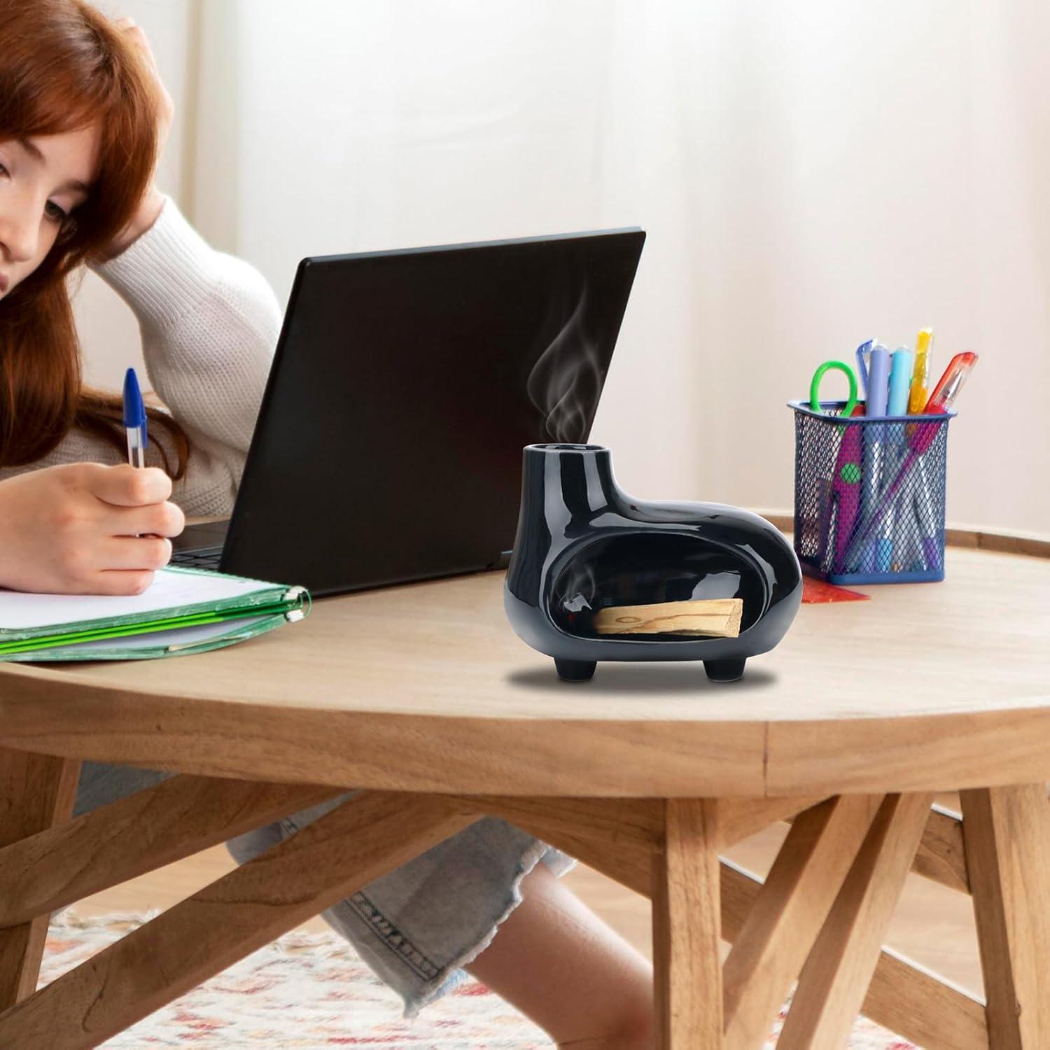 Soporte Cerámico para Palo Santo MEADAY Negro 14x10 cm