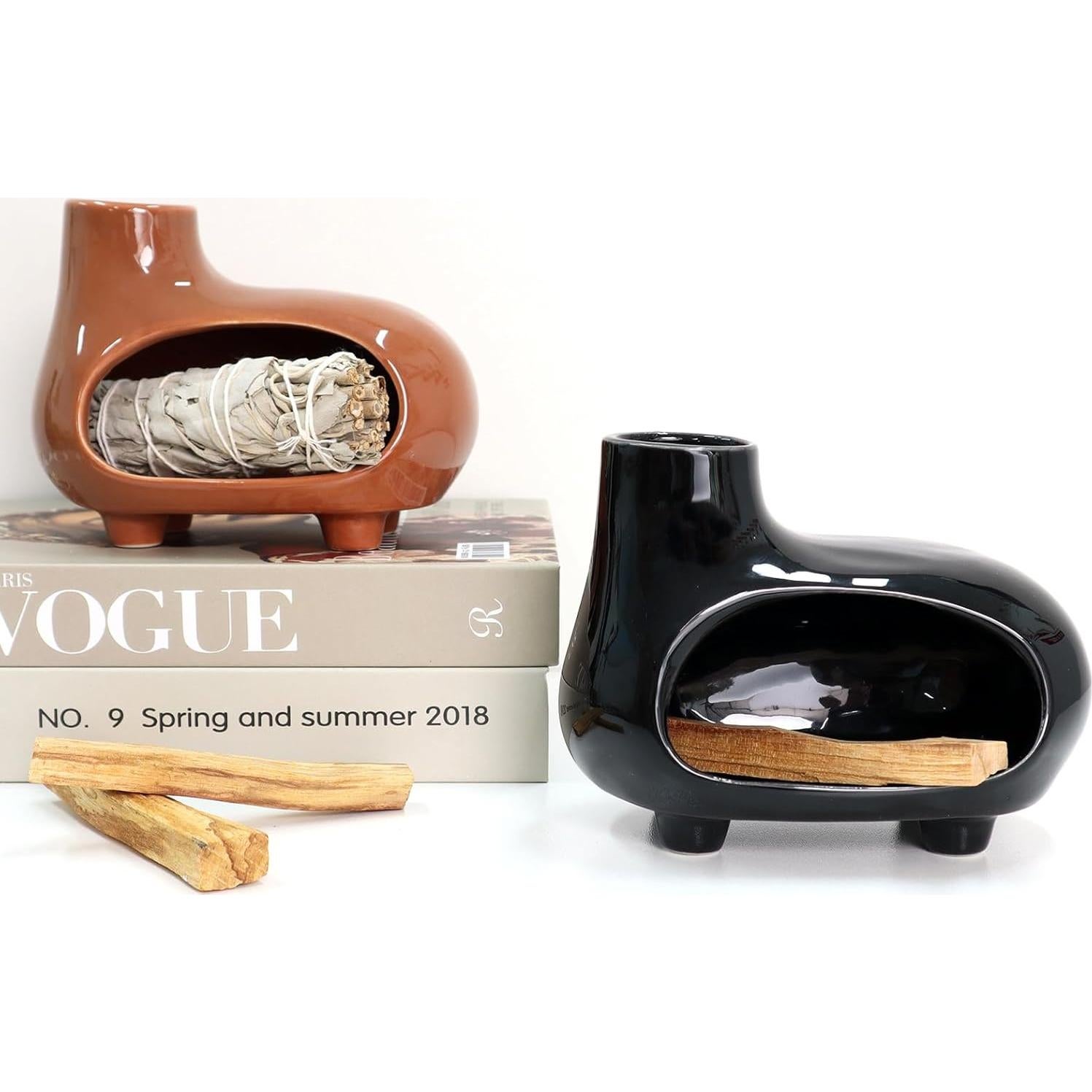 Soporte Cerámico para Palo Santo MEADAY Negro 14x10 cm