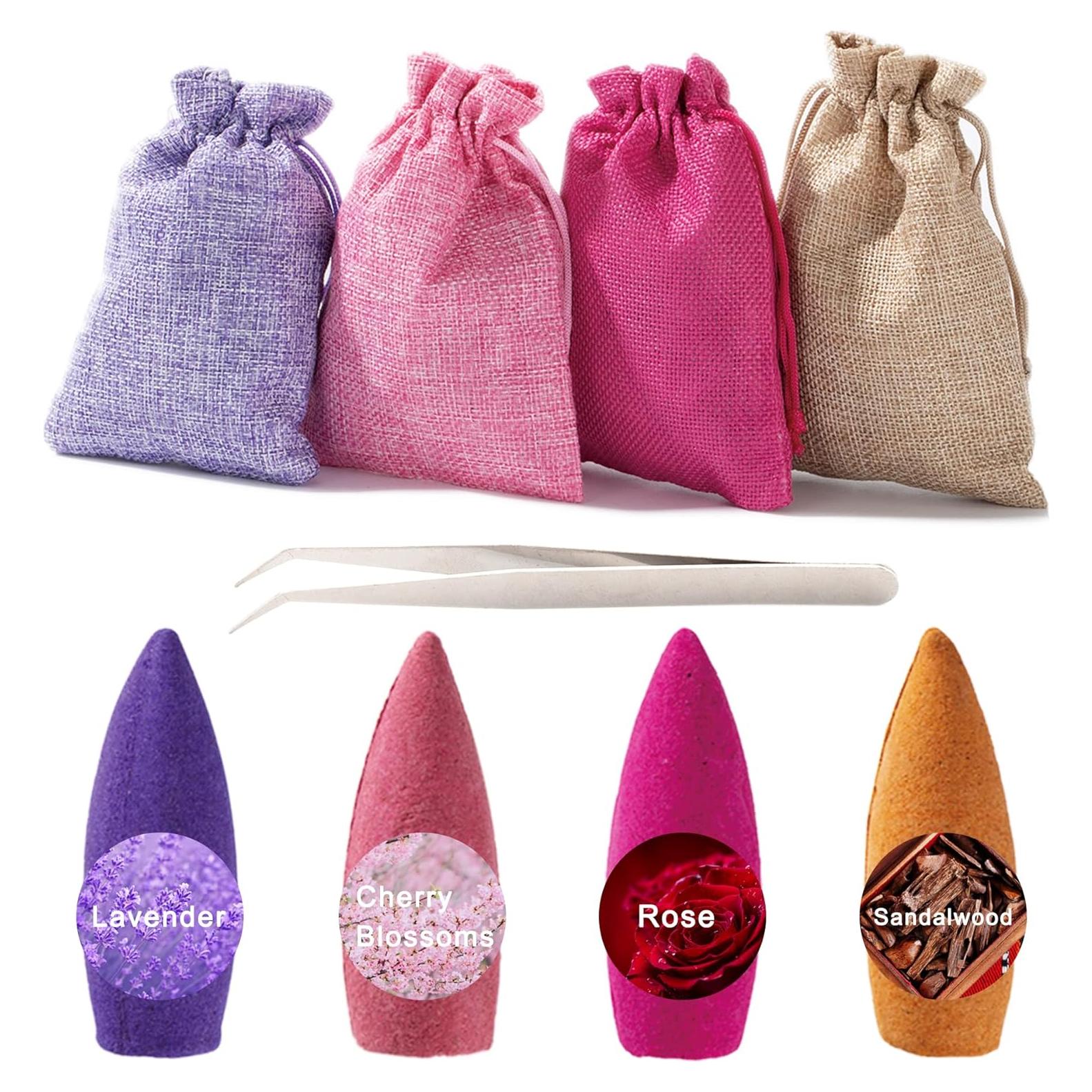 120 Conos de Incienso Retroceso Fasolahome - Lavanda, Sándalo, Rosa, Flor de Cerezo