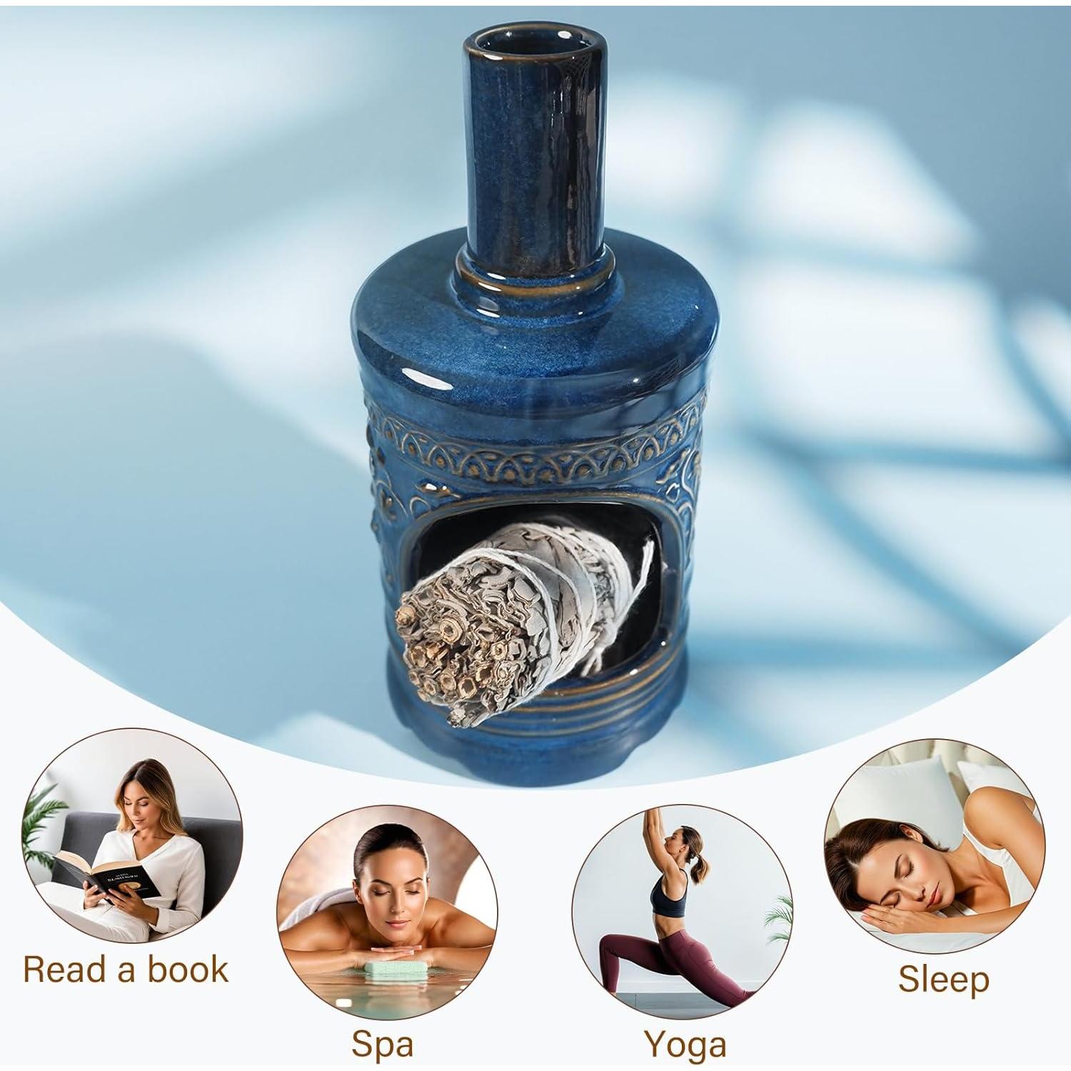 Ceramic Bird & Flower Palo Santo Burner–Stylish Chiminea for Sage、Incense Cones and Candle, Perfect for Meditation, Yoga, Altar & Home Decor – Easy to Clean, Enhance Your Zen Experience