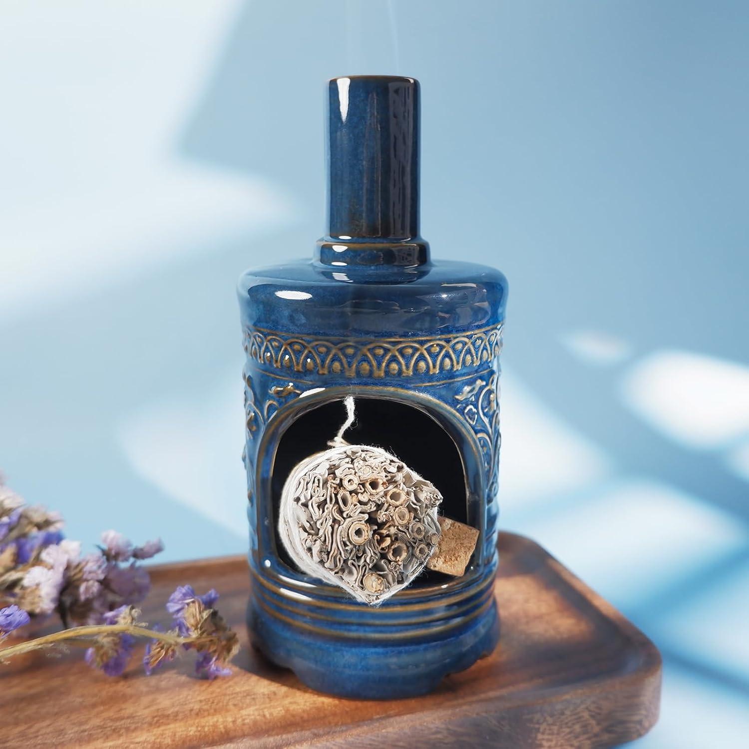 Ceramic Bird & Flower Palo Santo Burner–Stylish Chiminea for Sage、Incense Cones and Candle, Perfect for Meditation, Yoga, Altar & Home Decor – Easy to Clean, Enhance Your Zen Experience