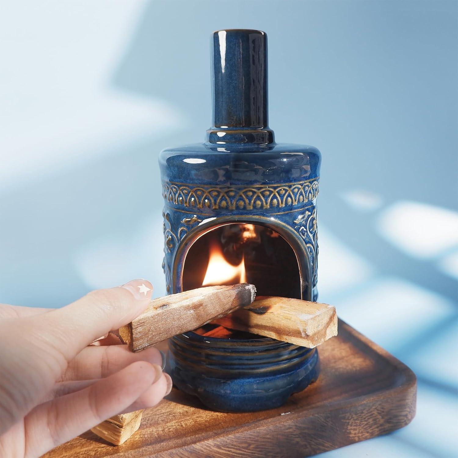 Ceramic Bird & Flower Palo Santo Burner–Stylish Chiminea for Sage、Incense Cones and Candle, Perfect for Meditation, Yoga, Altar & Home Decor – Easy to Clean, Enhance Your Zen Experience