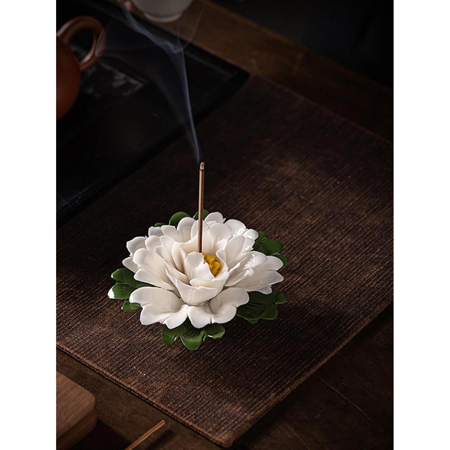 Soporte para Incienso de Porcelana Sand Flower Peonía Blanca 9.7cm