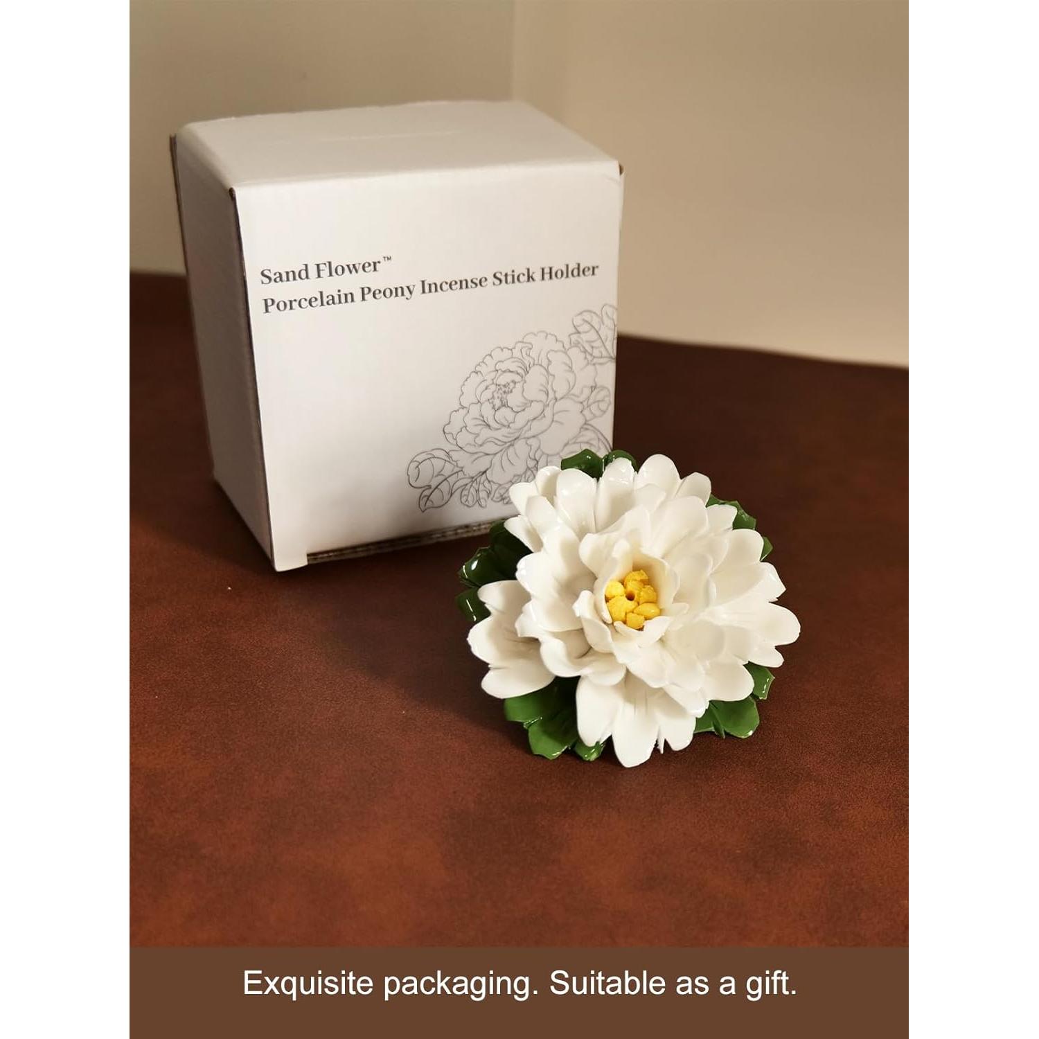 Soporte para Incienso de Porcelana Sand Flower Peonía Blanca 9.7cm