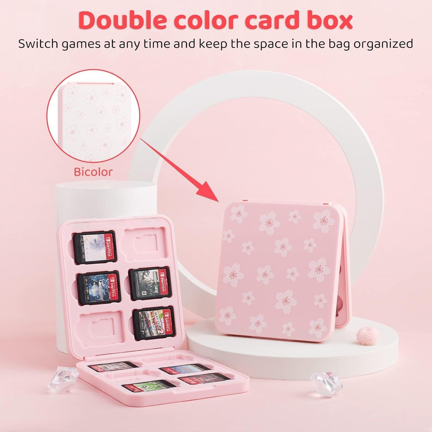 Bolsa de Viaje Rosa RHOTALL para Nintendo Switch - Kawaii