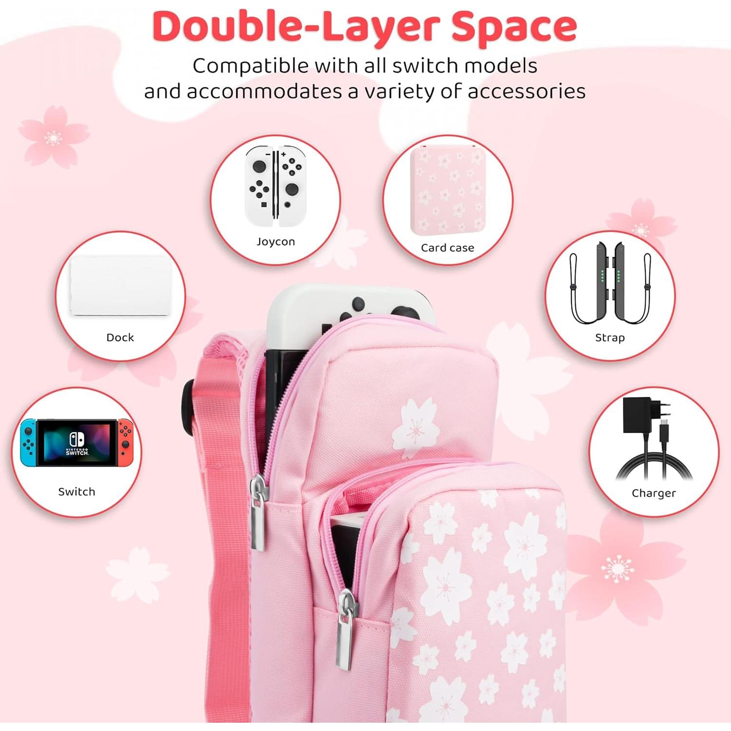 Bolsa de Viaje Rosa RHOTALL para Nintendo Switch - Kawaii