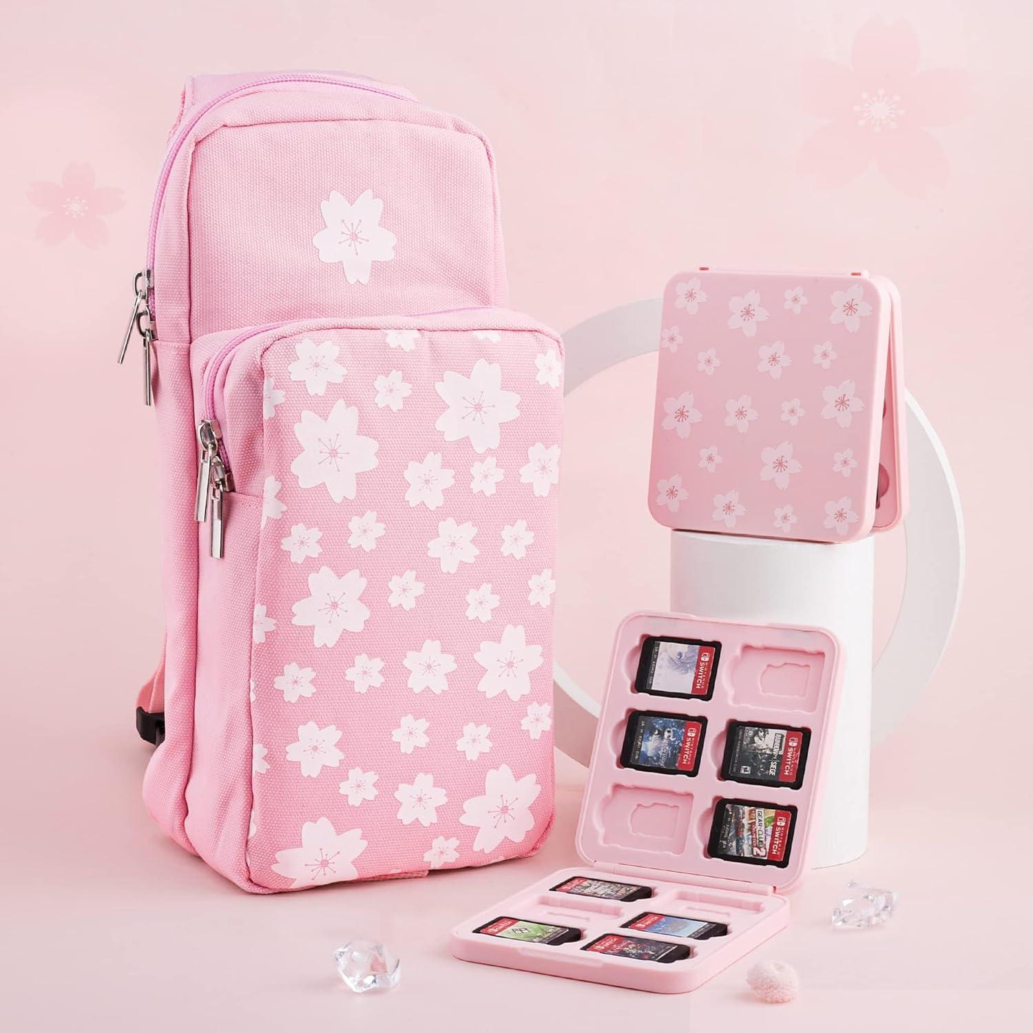 Bolsa de Viaje Rosa RHOTALL para Nintendo Switch - Kawaii