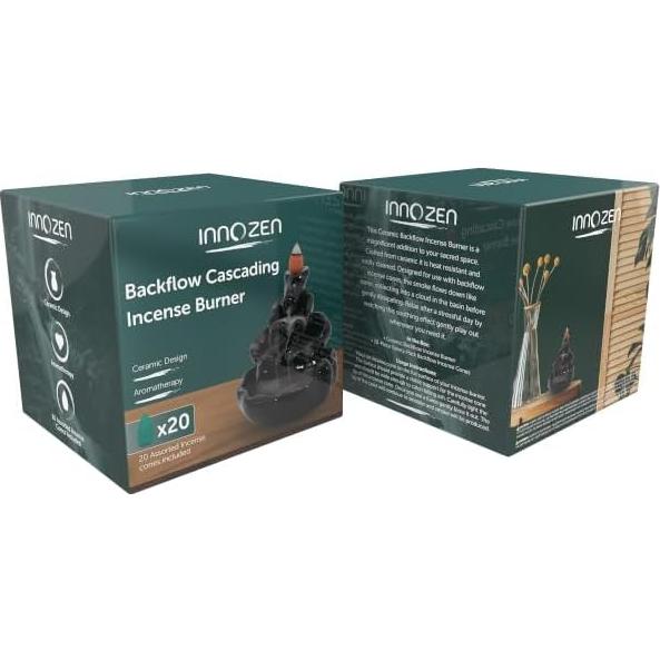 Quemador de Incienso de Retroceso InnoZen Cerámica Negro 10.7cm