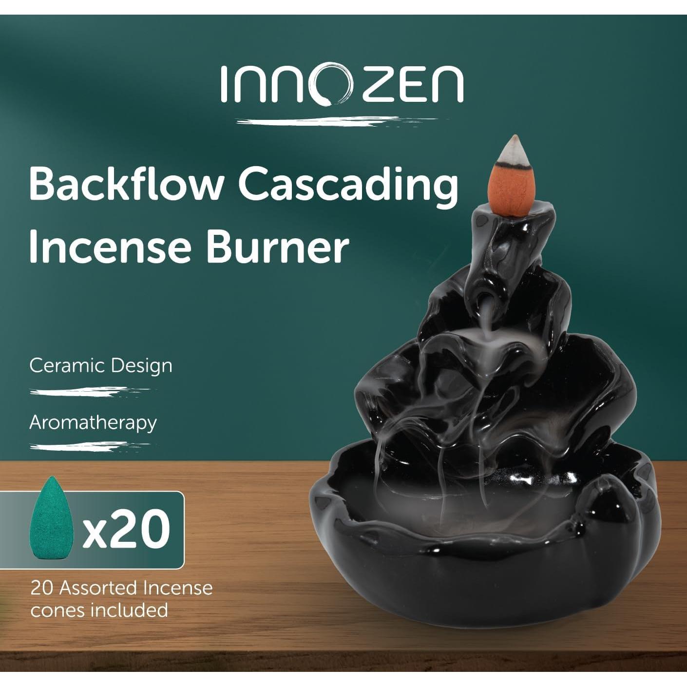 Quemador de Incienso de Retroceso InnoZen Cerámica Negro 10.7cm
