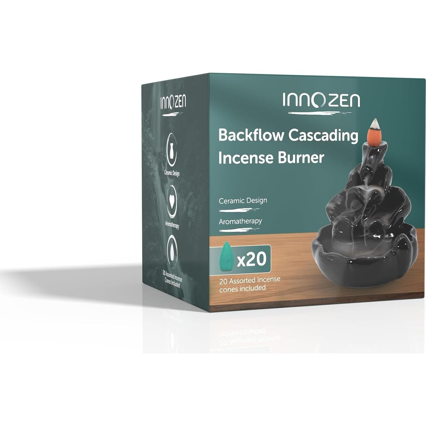 Quemador de Incienso de Retroceso InnoZen Cerámica Negro 10.7cm