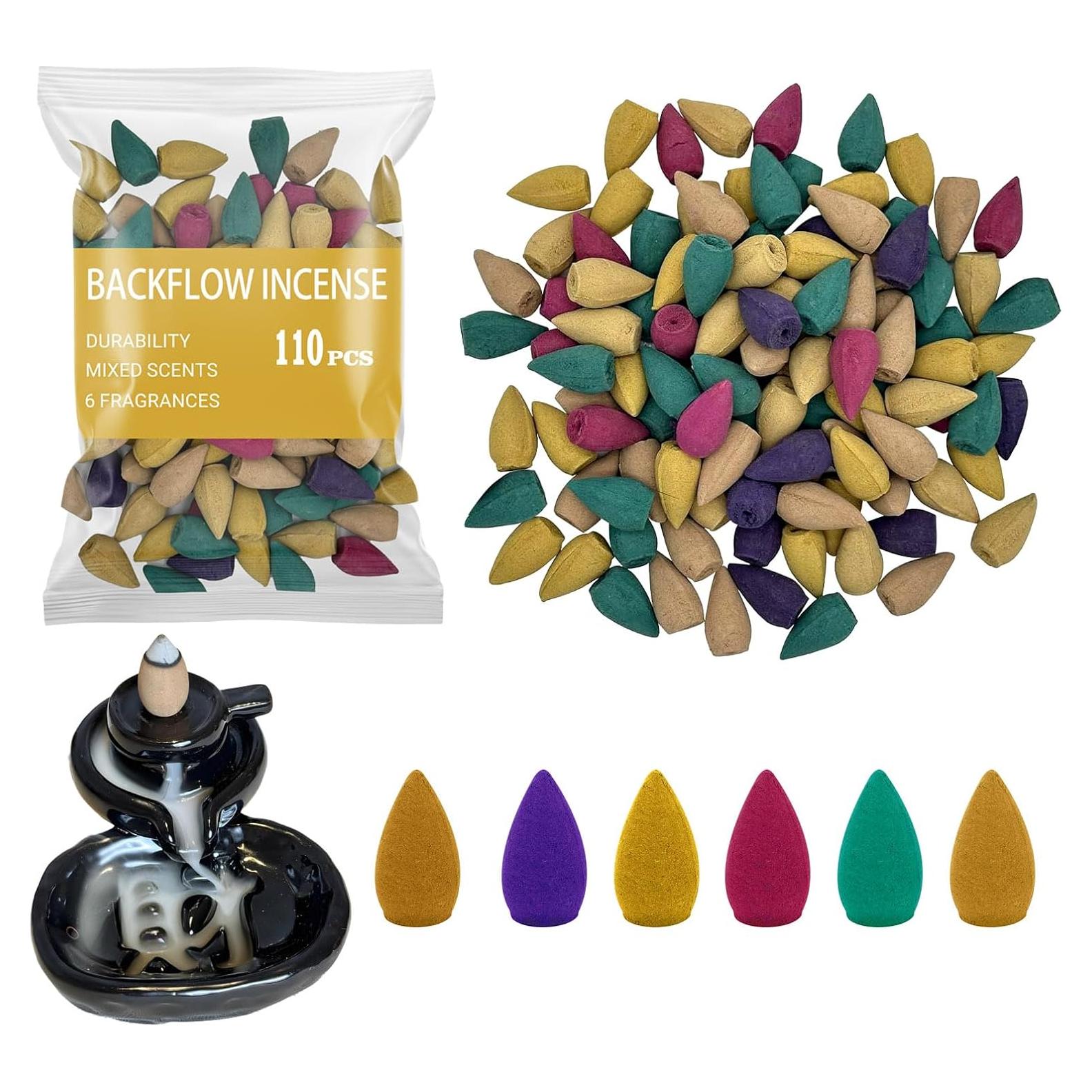 Conos de Incienso de Retroceso Lagincig 110 Pcs 6 Aromas Naturales