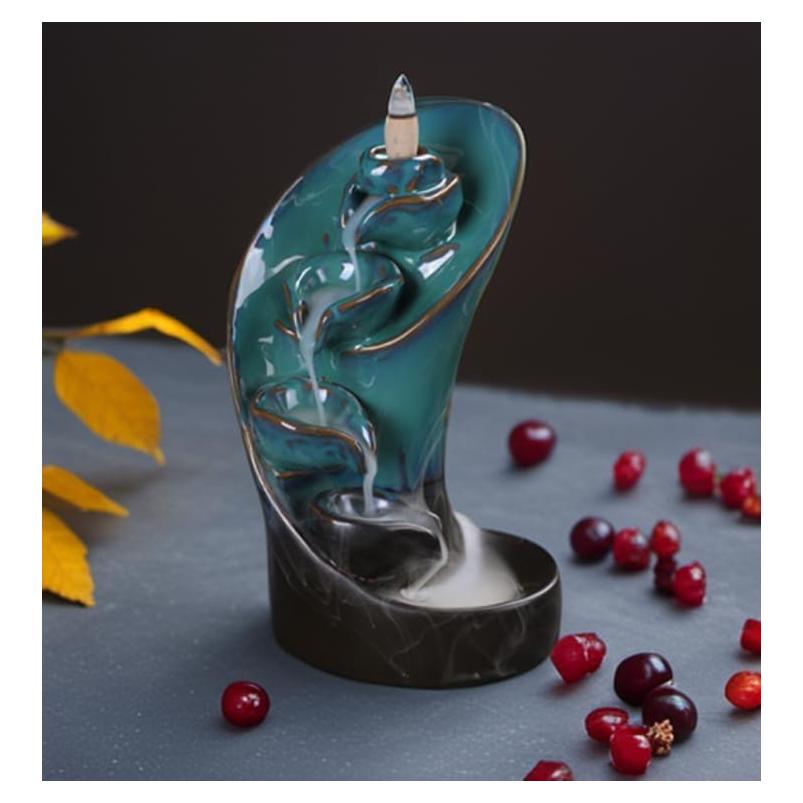 Quemador de Incienso de Reflujo YePularry Cerámica Cian