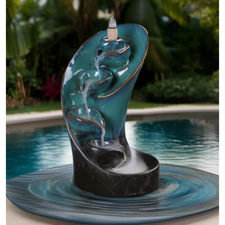 Quemador de Incienso de Reflujo YePularry Cerámica Cian