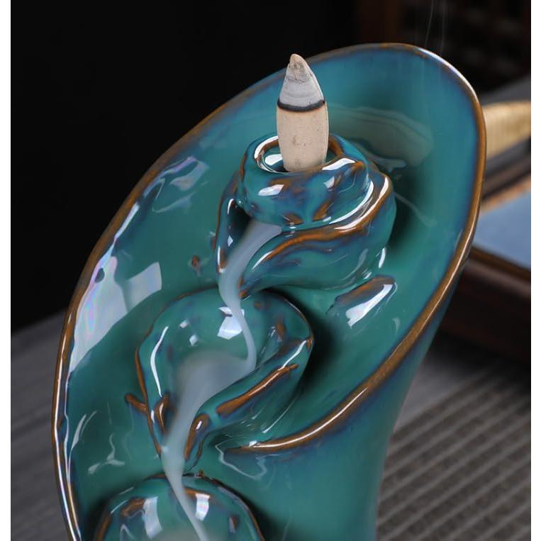 Quemador de Incienso de Reflujo YePularry Cerámica Cian