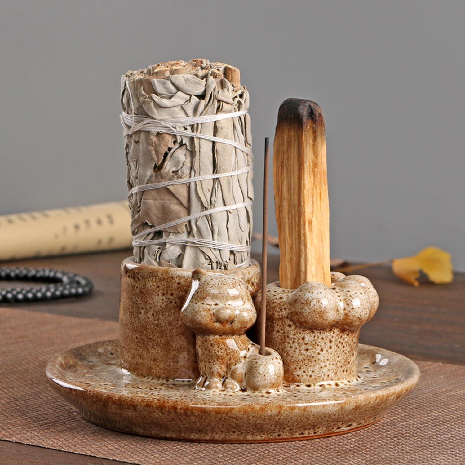 Soporte de Palo Santo 4 en 1 MKLZ Cerámica Marrón