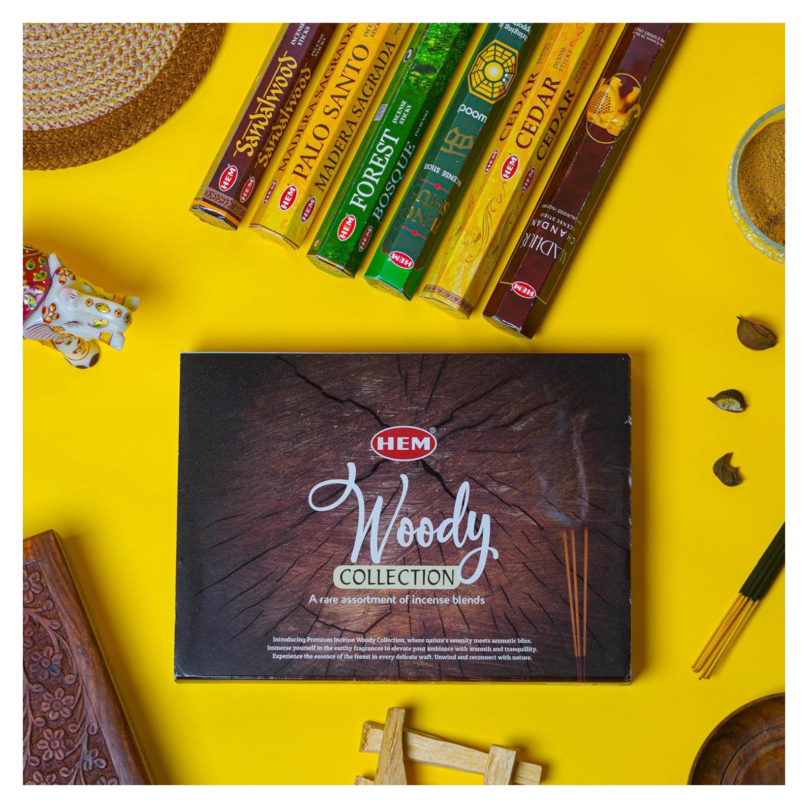 Incienso Premium HEM 120 Varitas Sándalo Palo Santo Cedro