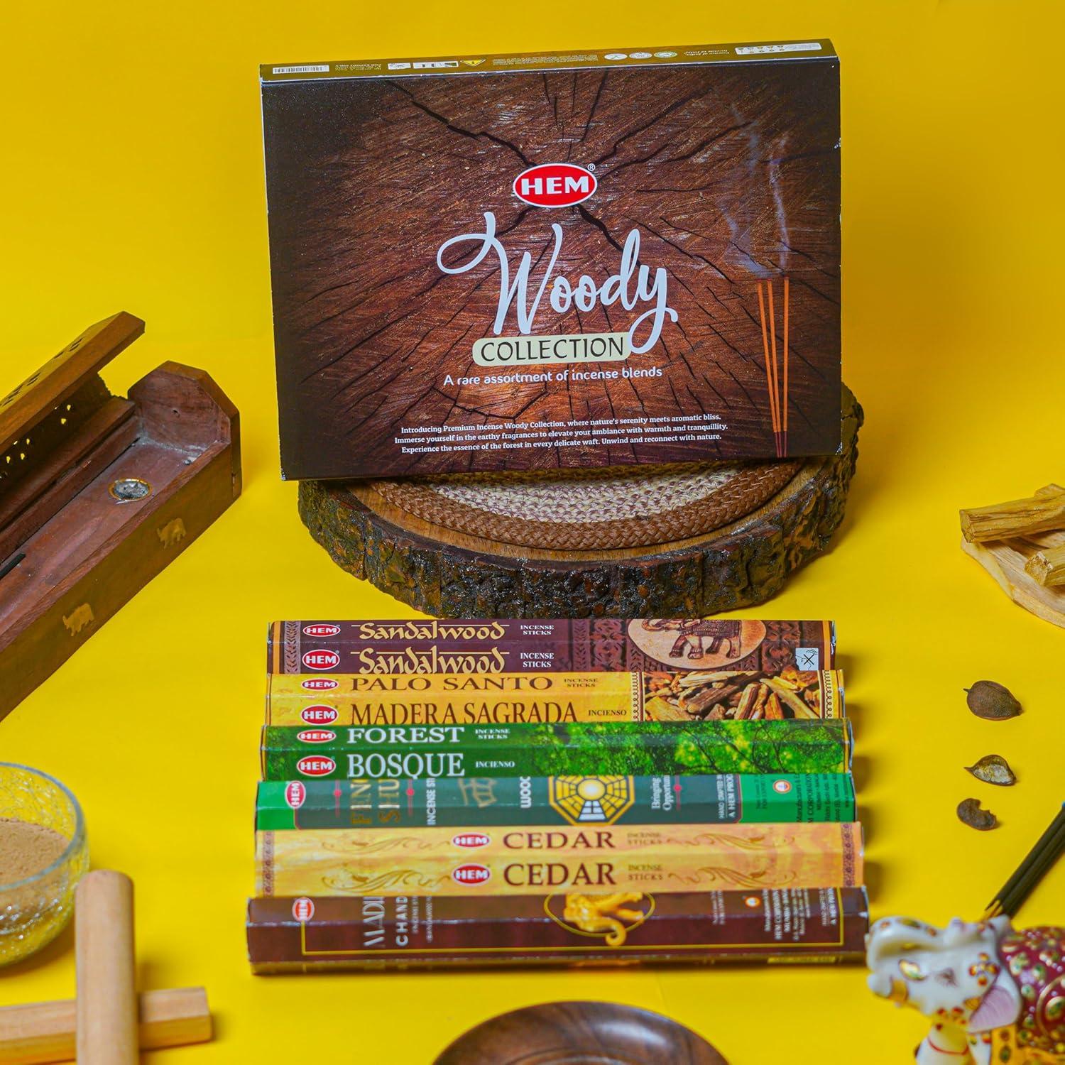 Incienso Premium HEM 120 Varitas Sándalo Palo Santo Cedro