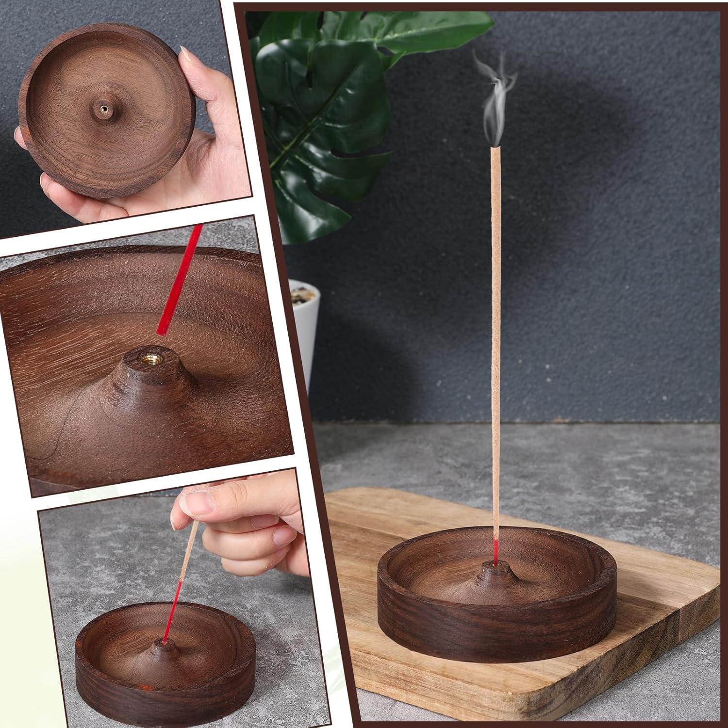 Soporte de Incienso Redondo de Madera Nogal 8.9 cm Exircy