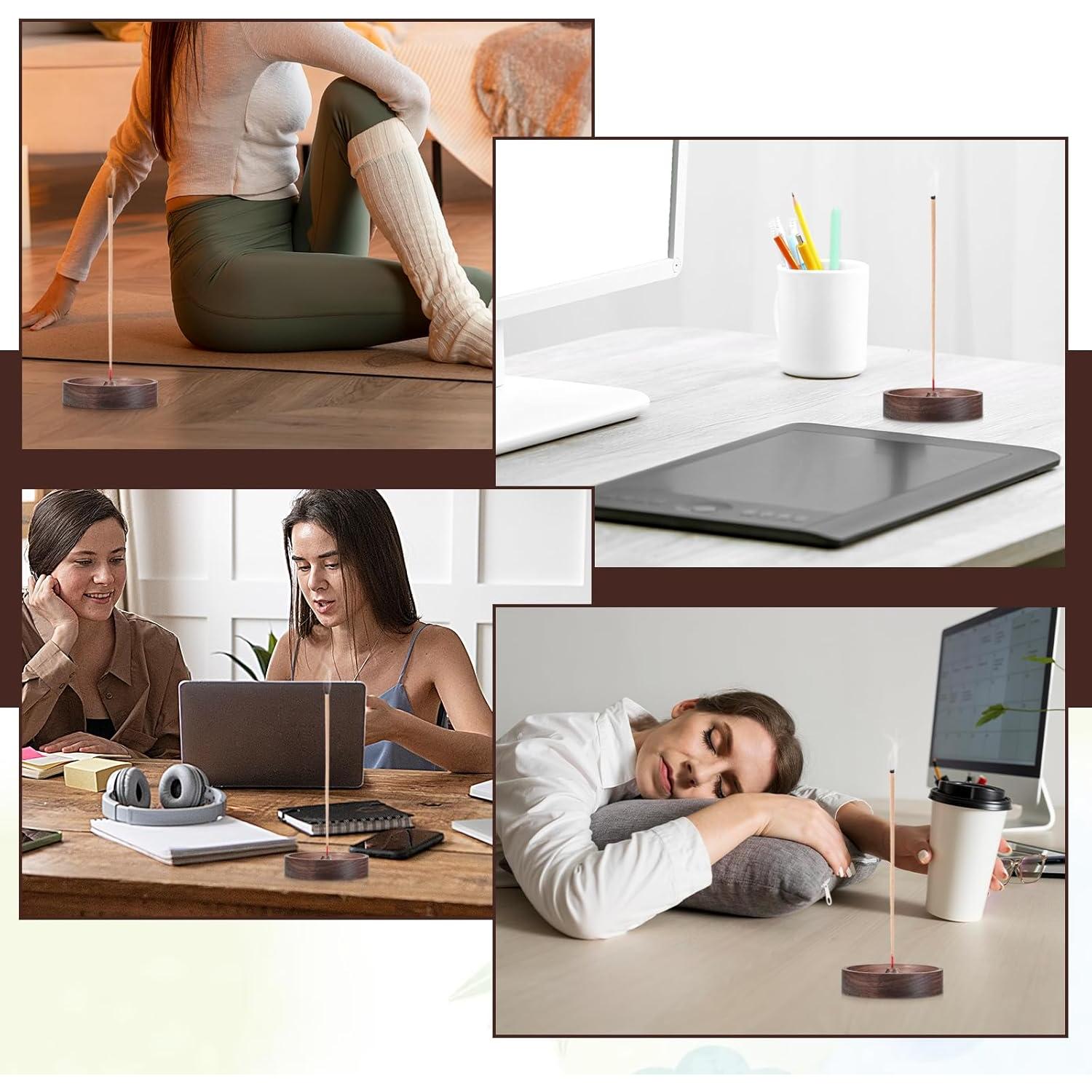 Soporte de Incienso Redondo de Madera Nogal 8.9 cm Exircy