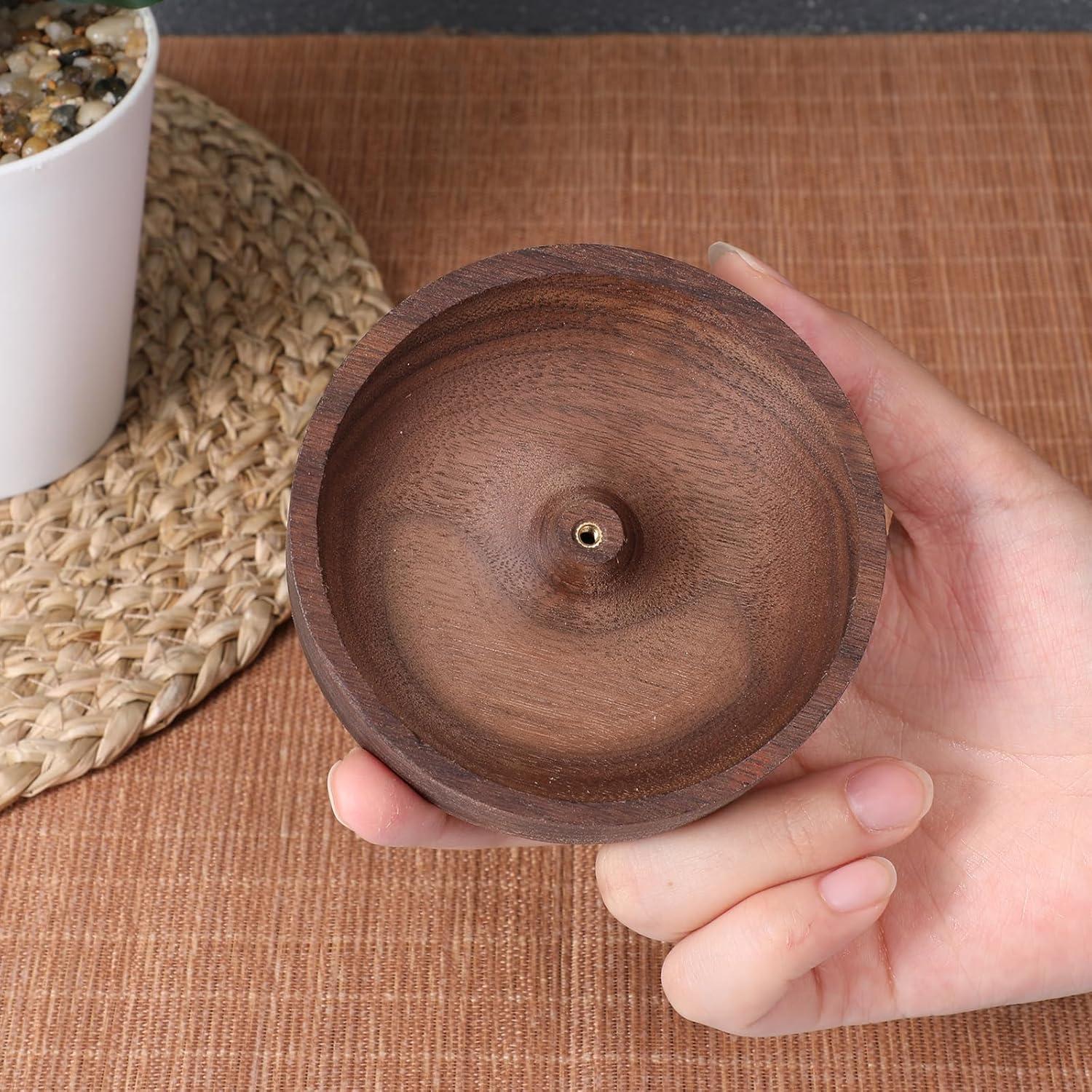 Soporte de Incienso Redondo de Madera Nogal 8.9 cm Exircy