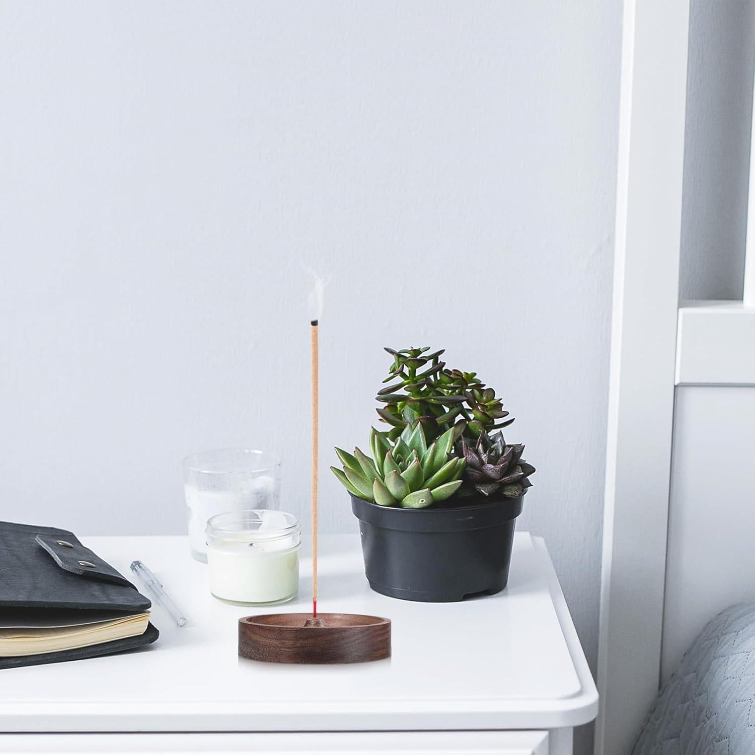 Soporte de Incienso Redondo de Madera Nogal 8.9 cm Exircy