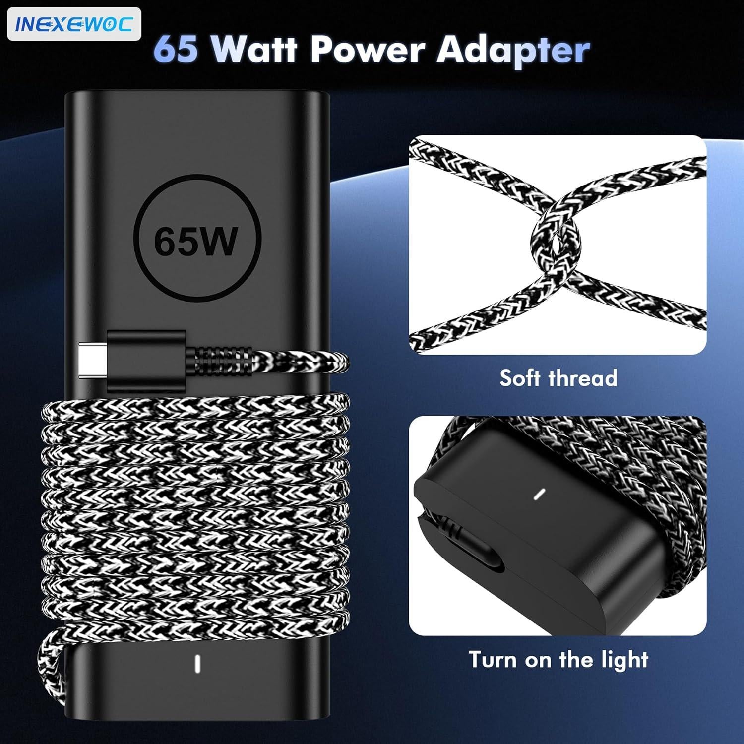 Cargador USB-C 65W INEXEWOC para Laptop Dell Latitude y XPS