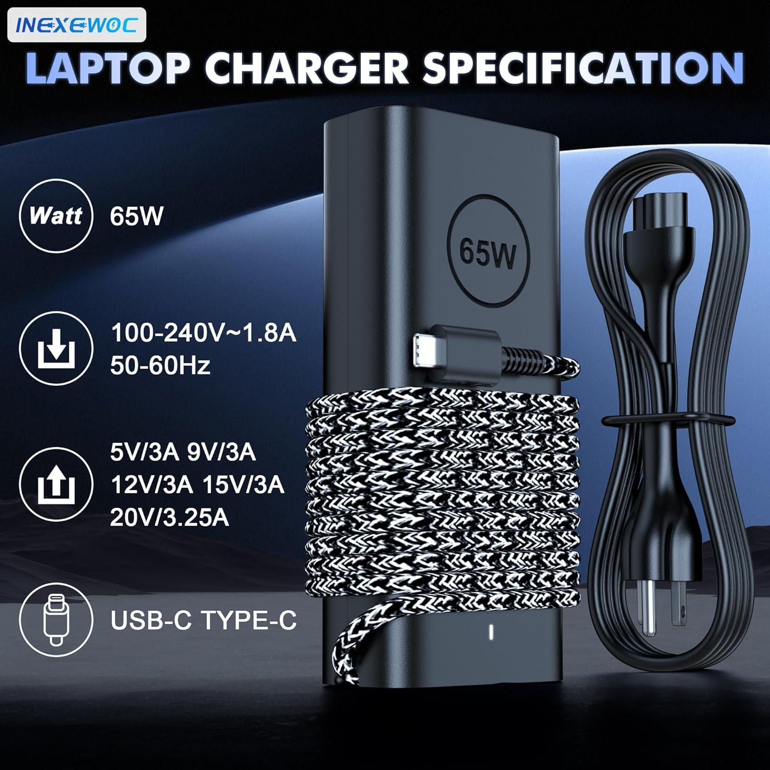 Cargador USB-C 65W INEXEWOC para Laptop Dell Latitude y XPS