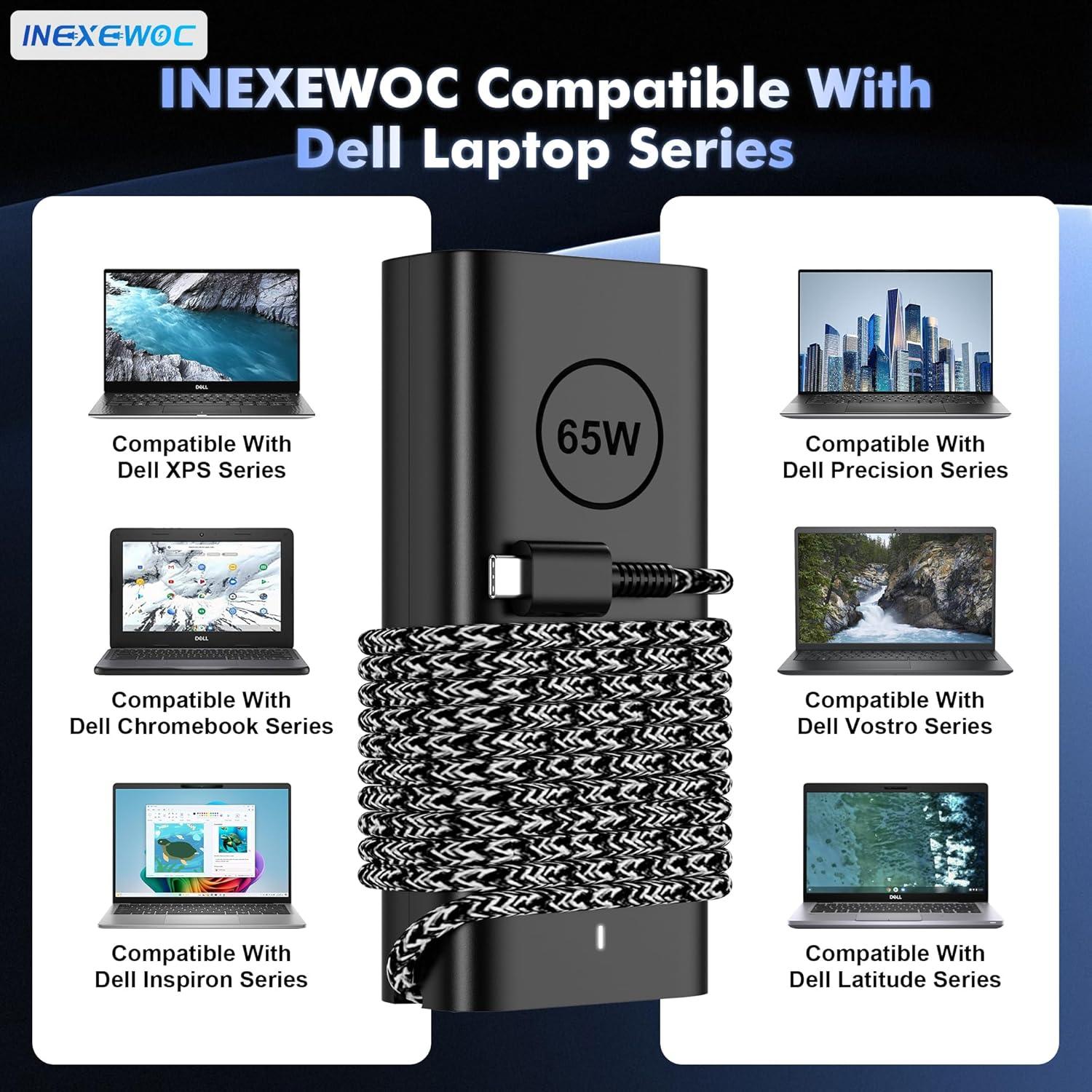 Cargador USB-C 65W INEXEWOC para Laptop Dell Latitude y XPS