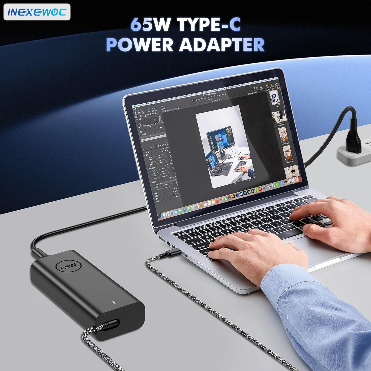 Cargador USB-C 65W INEXEWOC para Laptop Dell Latitude y XPS