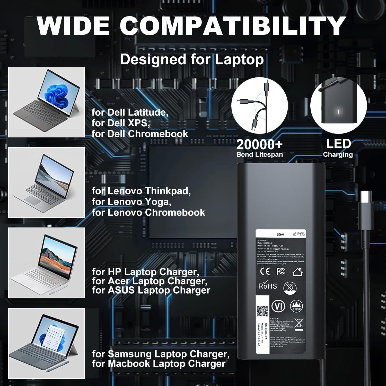 Cargador USB-C 65W HBONY para Dell Latitude e Inspiron