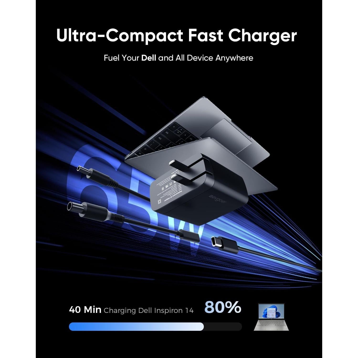 Cargador Dell 65W USB-C para Laptop XPS, Inspiron, Latitude