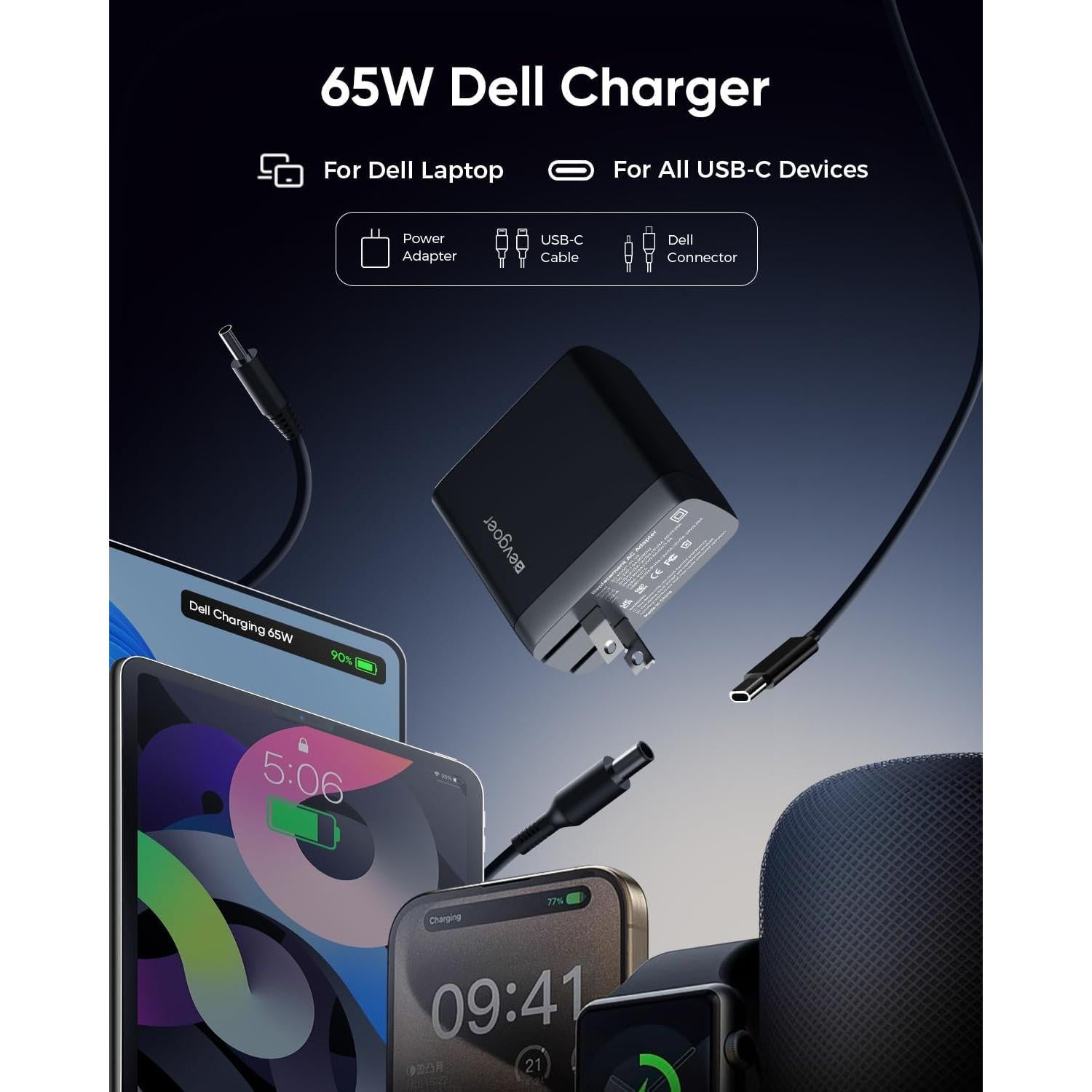 Cargador Dell 65W USB-C para Laptop XPS, Inspiron, Latitude