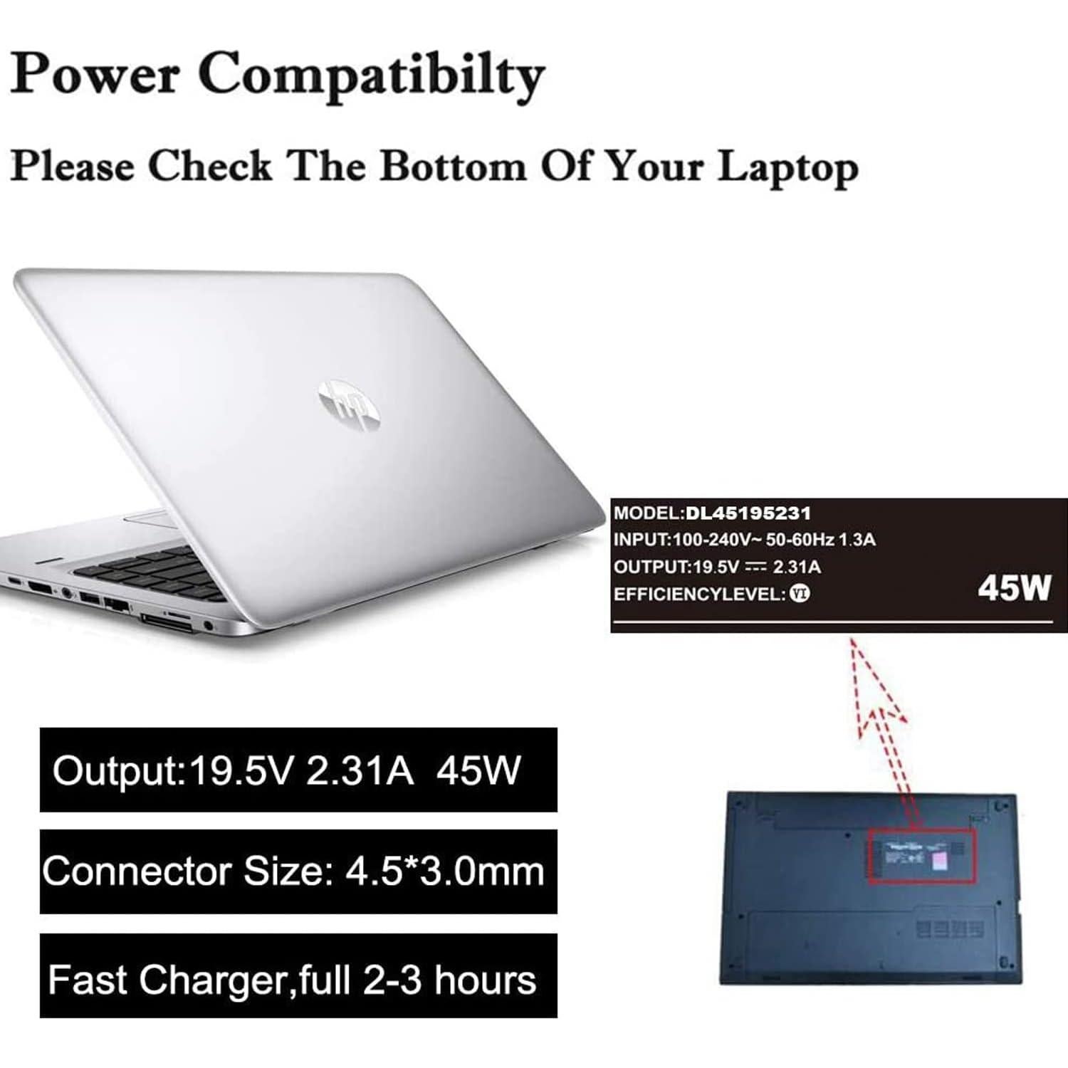 Cargador HP 45W Adaptador de Corriente 19.5V Punta Azul