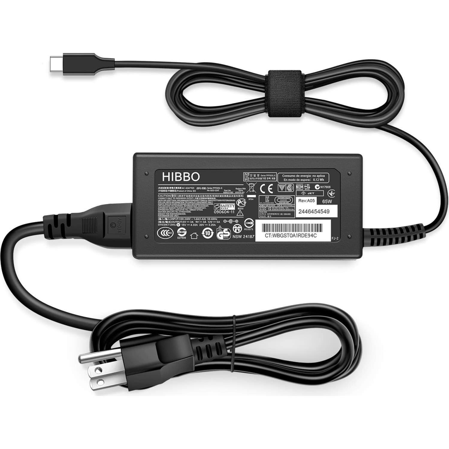 Cargador USB-C HIBBO 65W para Laptop HP Chromebook