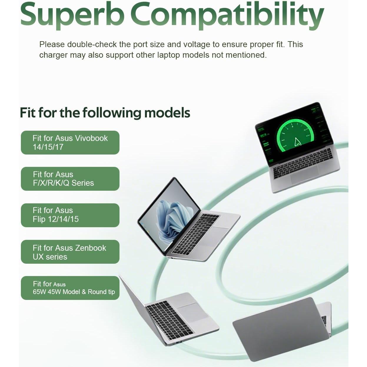 Cargador Dexpt 65W Compatible con Laptop Asus Redondo