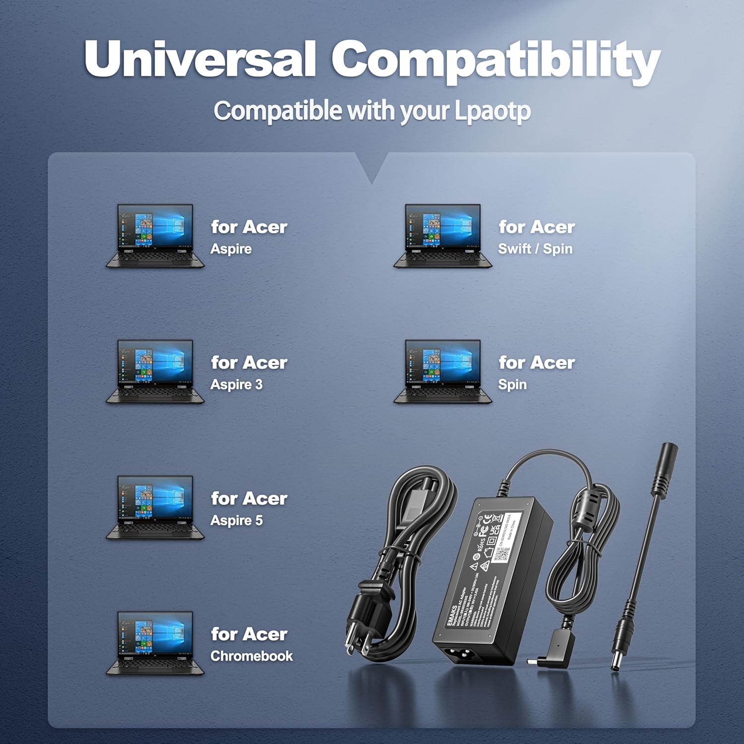 Cargador de Laptop 65W Emaks para Acer Aspire y Swift