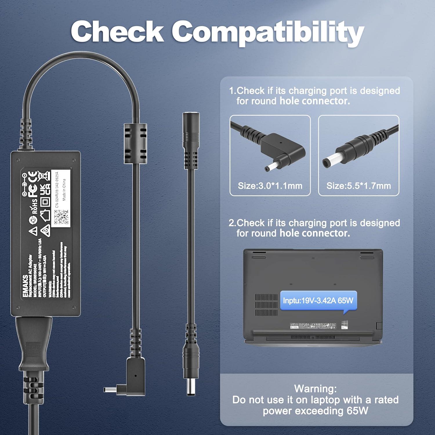 Cargador de Laptop 65W Emaks para Acer Aspire y Swift