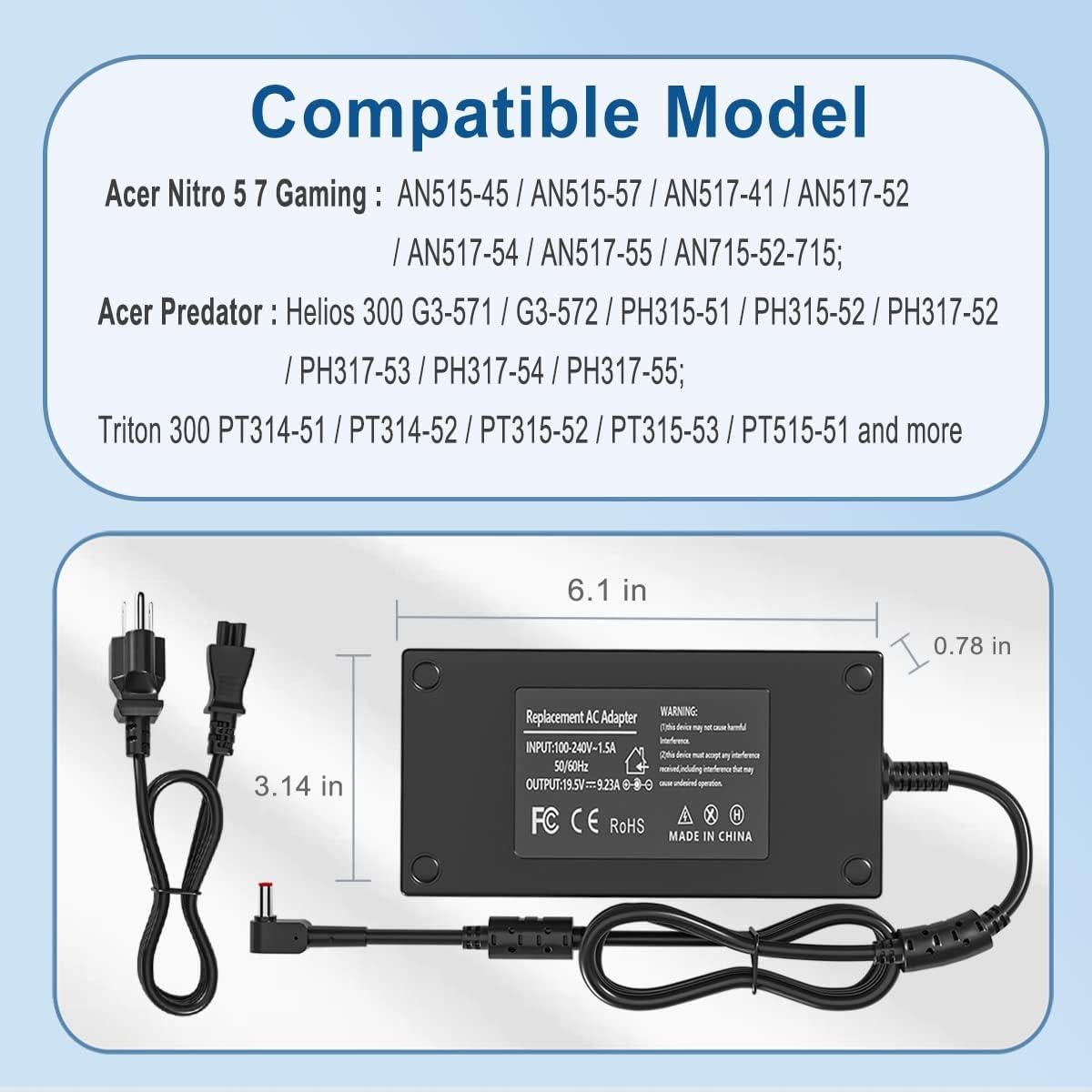 Cargador Burflo 180W 19.5V 9.23A para Portátil Gaming