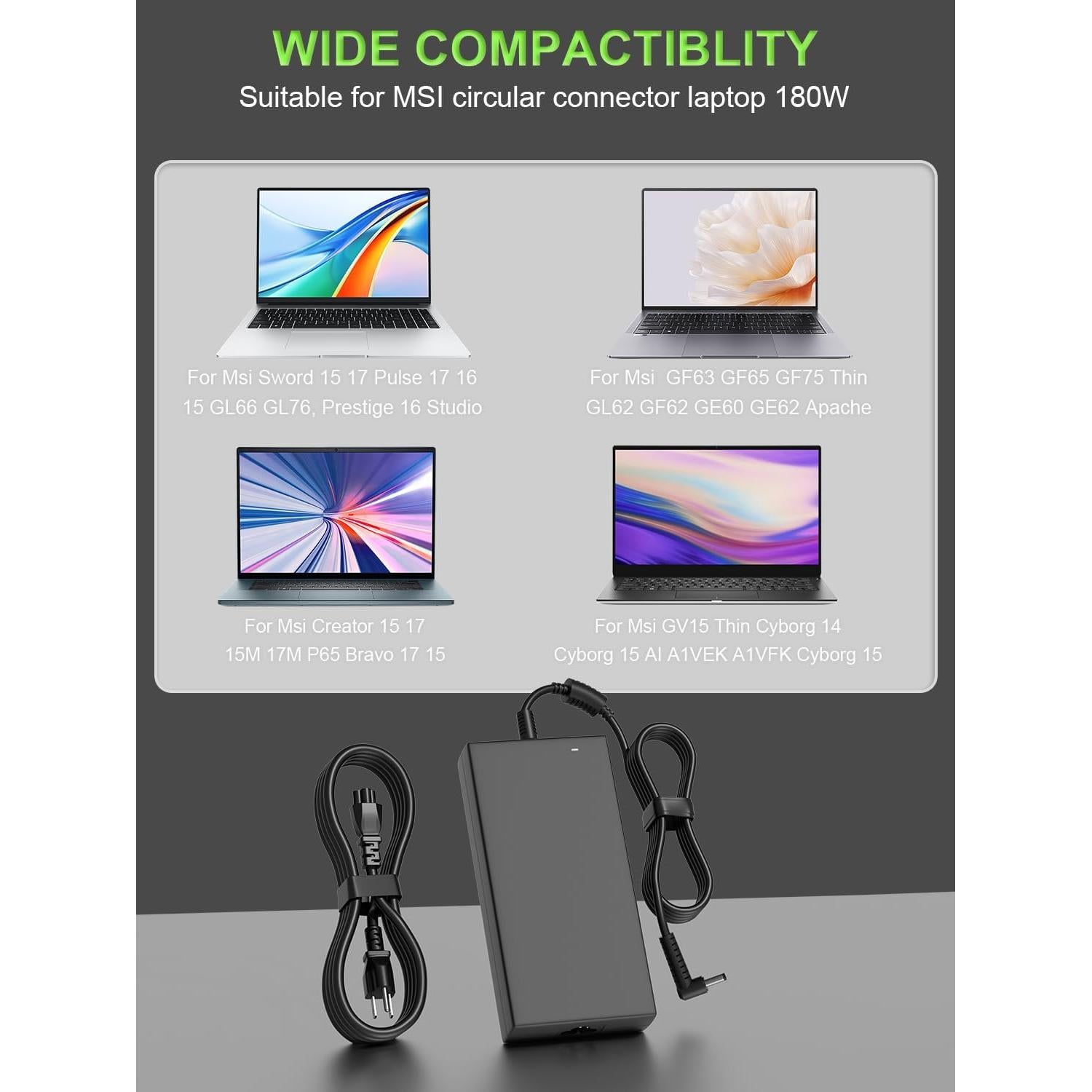Cargador 180W PowerPortnerLink para Laptops MSI GF63 GF75
